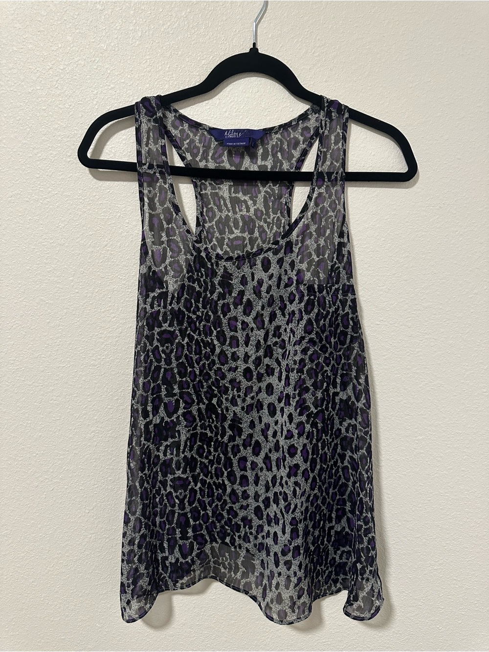 BCBG Max Azria x Miley Cyrus Purple Leopard Print Sheer Y2K Racerback Tank Top